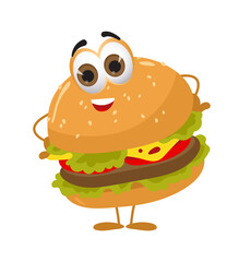 Funny Burger with eyes on white background, funny products series