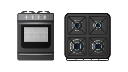Obraz premium Black stove in a realistic style. Modern oven for the kitchen. Isolated. Vector.