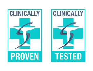 Clinically tested and clinically proven sticker for laboratory tested products - vector element with medical symbol - Bowl of Hygieia