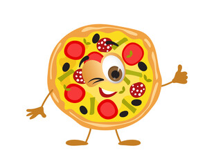 Funny Pizza with eyes on white background, funny products series