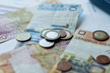 New belorussian money. Coins and banknotes. Finance concept.