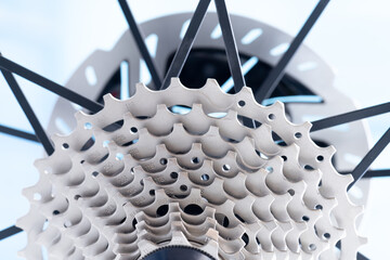 Close up Detail of a New rear gears set of road bike.
(New bike cassette)
