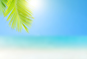 Fototapeta na wymiar Blurred of palm trees or coconut trees leaf against the blue sky.
