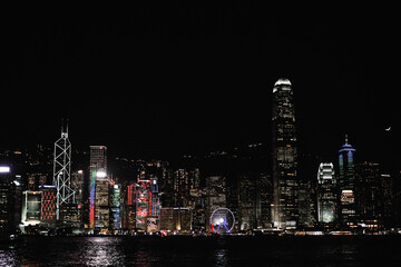 Fototapeta na wymiar Night view of the Hong Kong skyscrapers.