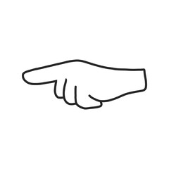 Icon of the hand line in a flat style, isolated on a white background. the finger points forward. the gesture of specifying a direction, a pointer. for website and app design, navigation signs
