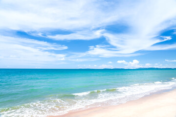 Fototapeta na wymiar Turquoise ocean beautiful beach with white sand, Summer tropical sea beach in sunny day