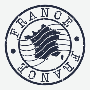 France Stamp Postal. Map Silhouette Seal. Passport Round Design. Vector Icon. Design Retro Travel.