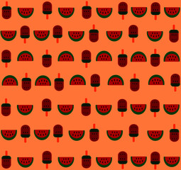 Sliced watermelon and Ice cream wartermelon on background. (Summer,pattern,wallpaper)