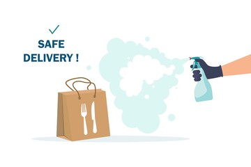 Safe food delivery. isolation due to the COVID-2019 coronavirus. The courier leaves the parcel at the door