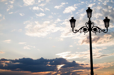 sunset cloud sky with lamppost