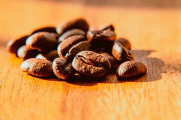 Coffee grains and pot fresh aroma