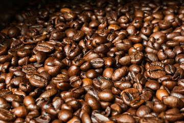 Coffee beans background view from above.