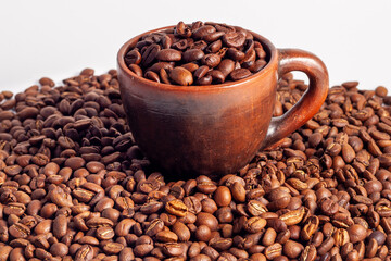 coffee beans in a wooden cup