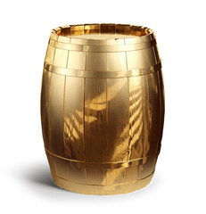 Golden decorative barrel isolated on a white background. Clipping path included. 3d illustration
