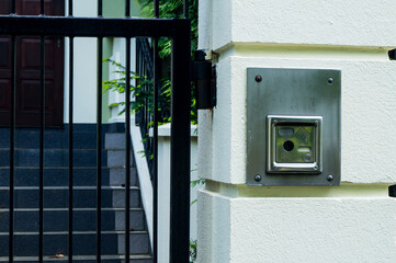 Silver doorphone on a wall	
