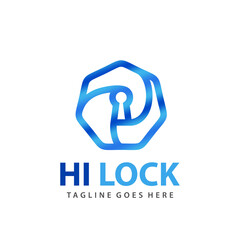 Abstract Heptagon Lock Logo Design Template Premium Vector Stock