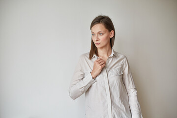 european girl in a white shirt