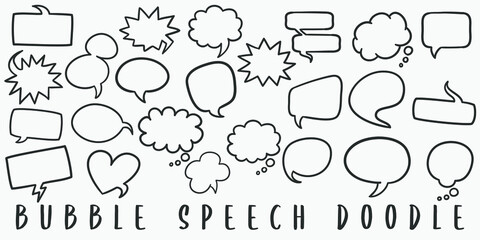 Speech Bubbles Doodle Line Art Illustration. Hand Drawn Vector Clip Art. Banner Set Logos.