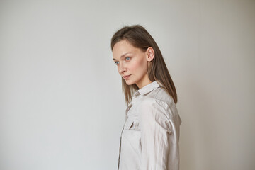 european girl in a white shirt