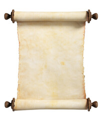 Vertical scroll or parchment with wooden handles. Isolated, clipping path included.
