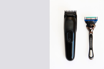 electric hair clipper and shaving machines with metal blades - obrazy, fototapety, plakaty