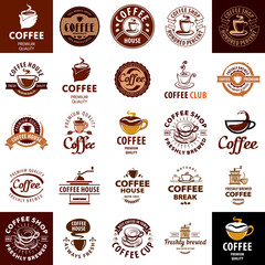 set of logos on coffee
