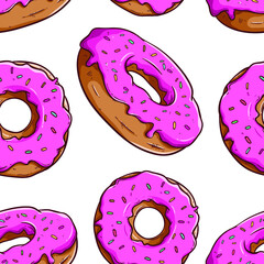 seamless pattern of donuts with strawberry cream and sprinkles using coloring doodle art