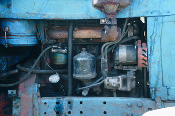 Details of an old tractor close up