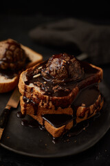Chocolate ice cream on toast.
