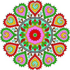 colorful vector kalamkari mandala outline round design