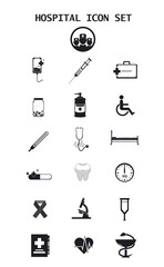 Medical silhouette icon set. Hospital silhouette icon set