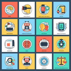 Artificial Intelligence Flat Vector Icons Set