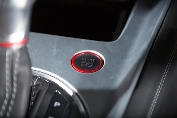 Obraz na płótnie Canvas Close up of a start engine button in a car
