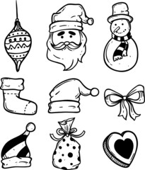 set of cute christmas icons using doodle art or hand drawing style