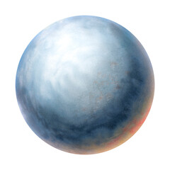 A volumetric ball with a texture like a planet. Texture in a circle of blue drawn by watercolor. Planet drawing for design.