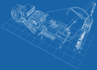 Coil Tubing roll Truck. EPS10 format. Vector created of 3d.