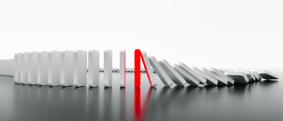 domino effect in action is stopped (3d rendering)