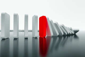 domino effect in action is stopped (3d rendering)