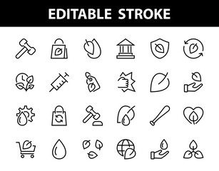 ECOLOGY Vector Line Icons Set, contains icons such as photosynthesis, environmental protection, eco-friendly packaging, growth time, editable stroke, Keep Ecology