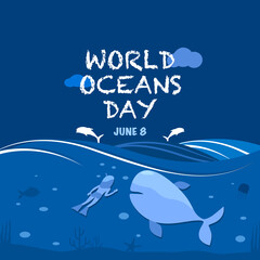 World Oceans Day Poster Vector Illustration