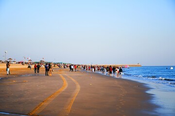 Evening at Mandvi Beach of Kutch, Gujarat, India beautiful sky sun and ocean, Sea, Beach