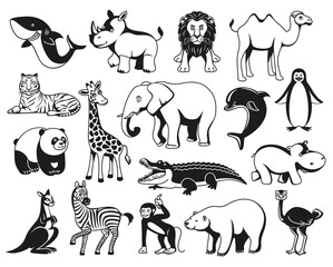 Wild animals black and white graphic silhouette