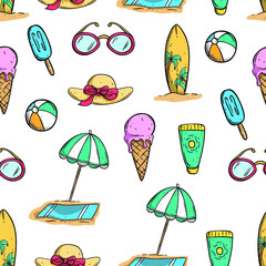 summer icons in seamless pattern