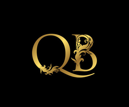 Heraldic Gold letter Q, B and QB Vintage decorative ornament letter stamp, wedding logo, classy letter logo icon.
