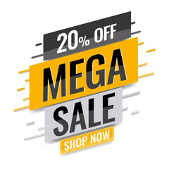 Mega sale banner. Up to 20% off and text shop now.