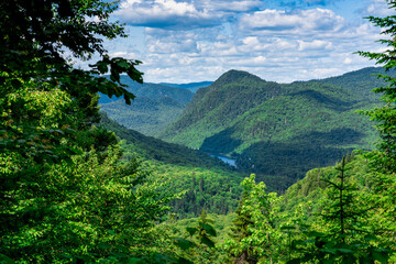 Obraz premium Awesome summer view from a verdant hill in Jacques Cartier National Park, Quebec province, Canada