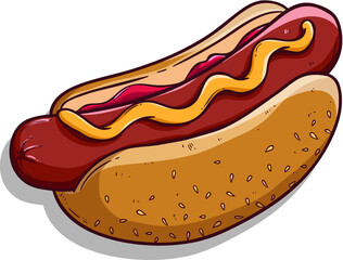 tasty hotdog or fast food using doodle art