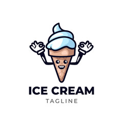 Simple minimalist ice cream cone mascot character logo design vector template