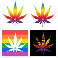 Cannabis leaf set, rainbow color. Vector icon.