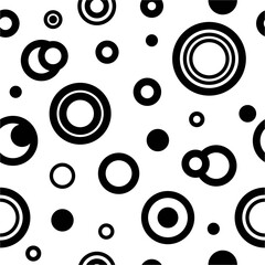 Seamless abstract pattern with black overlapping circles and dots. Bubbles and bulbs.